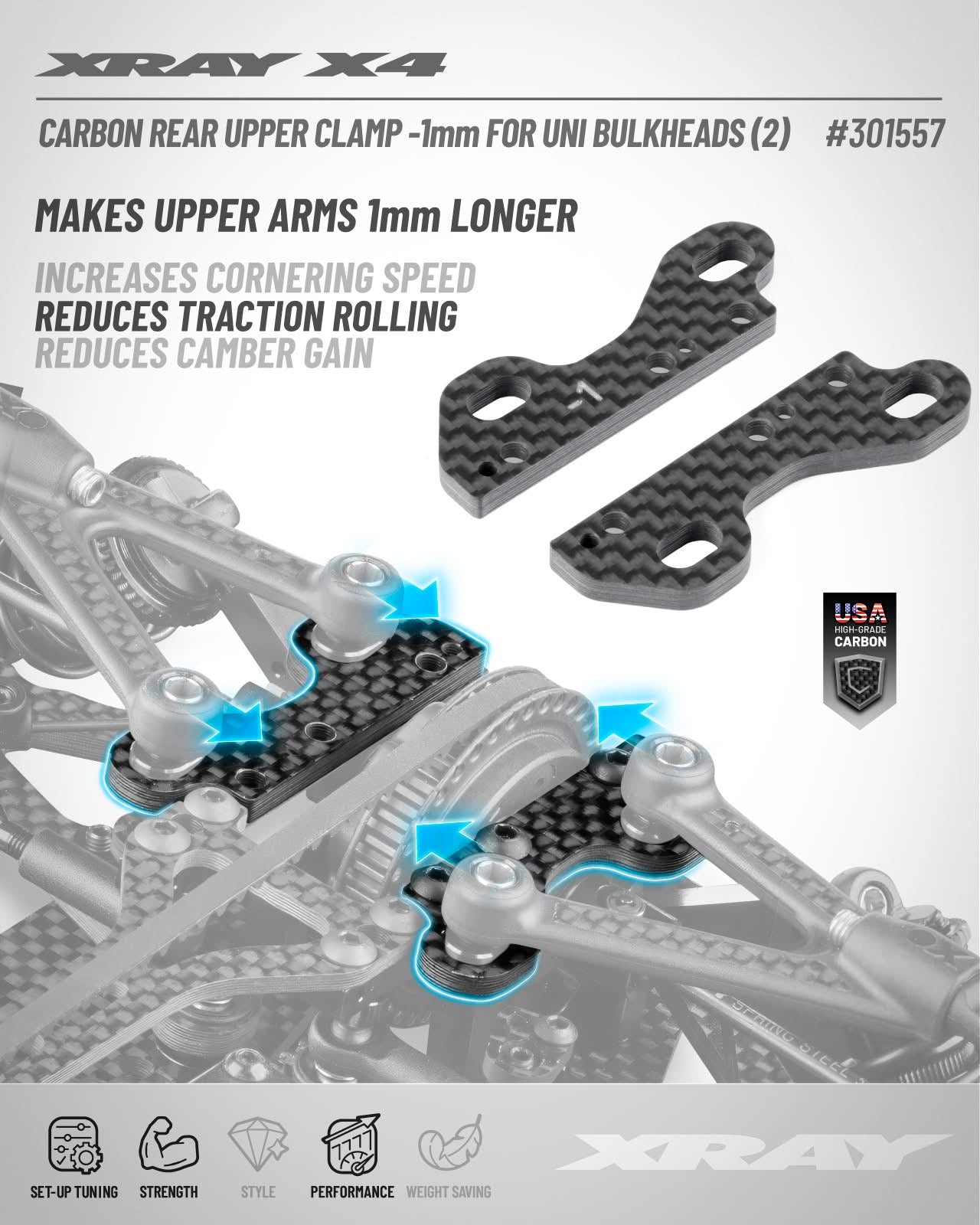 X4 Univ. Carbon Rear Upper Clamp -1mm for Uni Bulkheads (2)