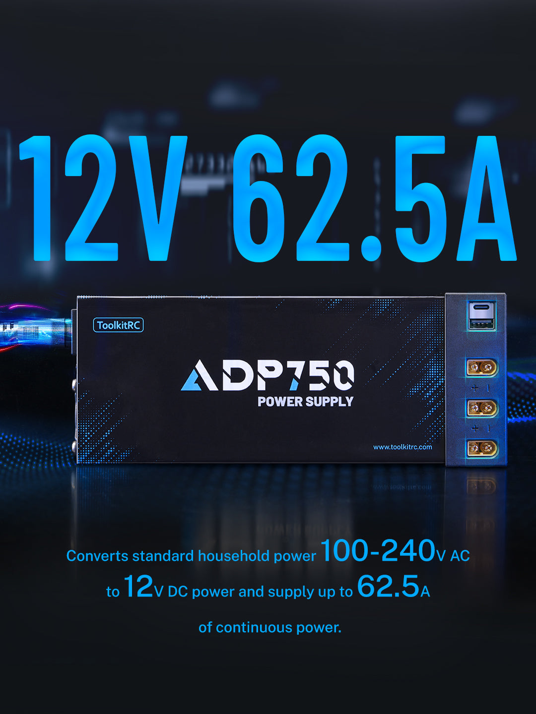 ToolkitRC ADP750 750W XT90 XT60 output 12V 30A AC input 100V-240V Power Supply Adapter for ToolkitRC Battery Charger