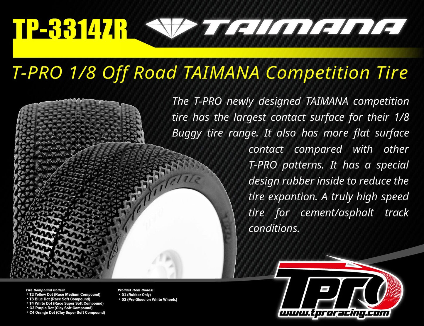 TPRO TAIMANA T4 Super Soft Mounted on white Rims (2pcs)