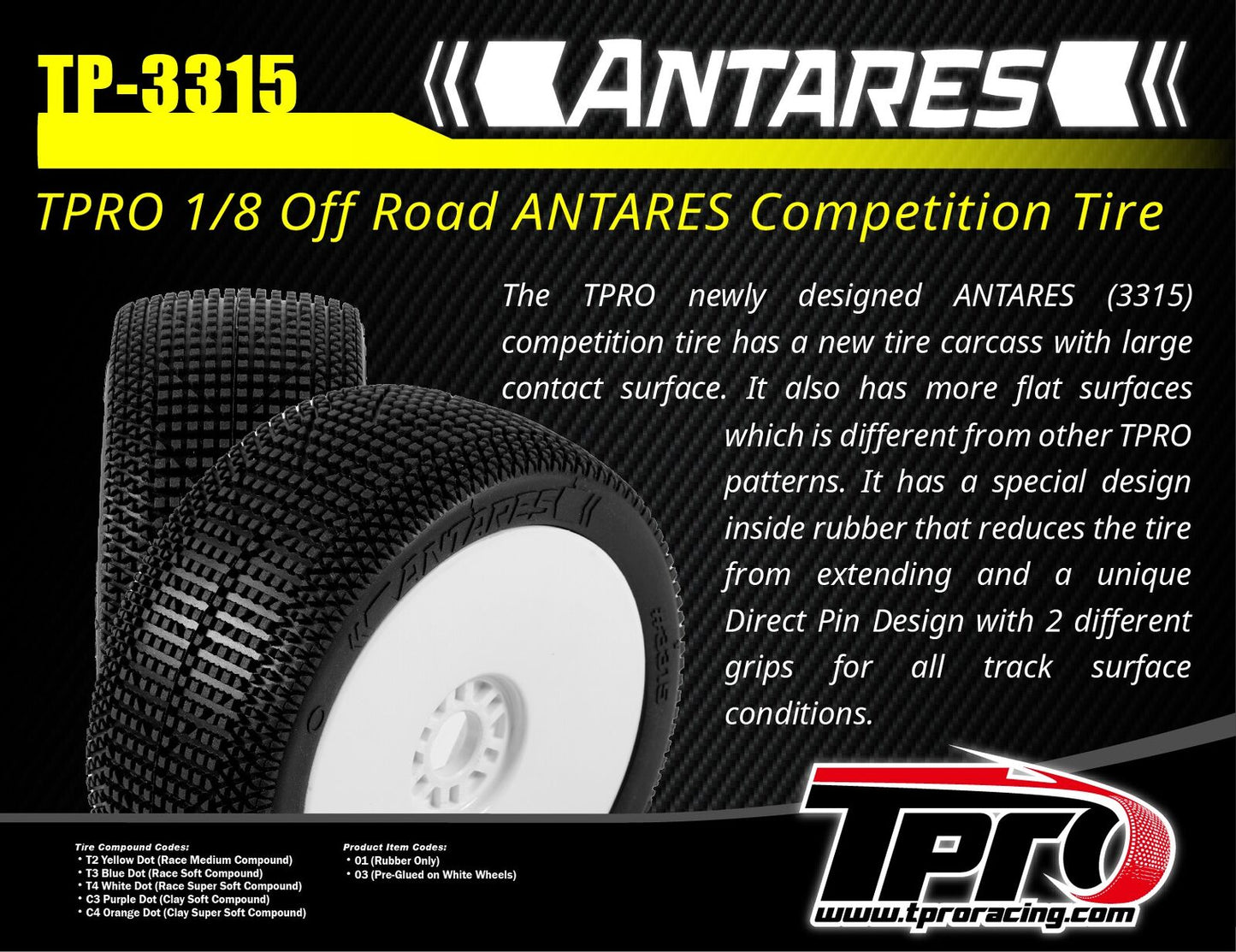TPRO ANTARES T3 Soft Mounted on white Rims (2pcs)