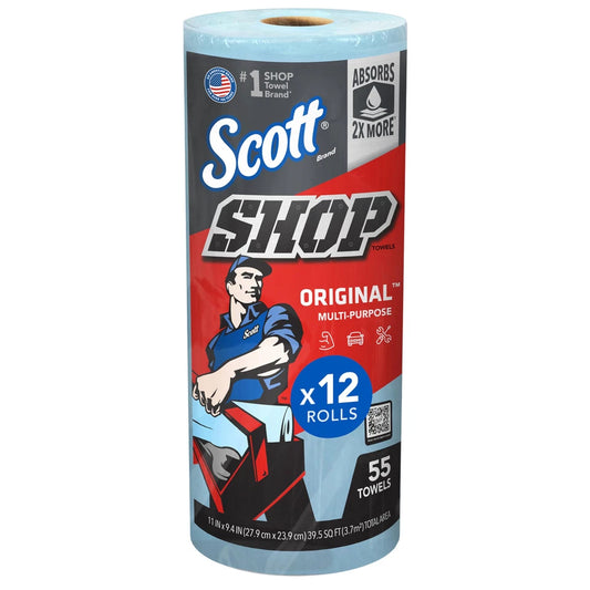 SCOTTS SHOP TOWEL DRC (Double Re-Creped) Shop Towel Roll, 55 Ct. 11" x 10-2/5" Sheets, Blue