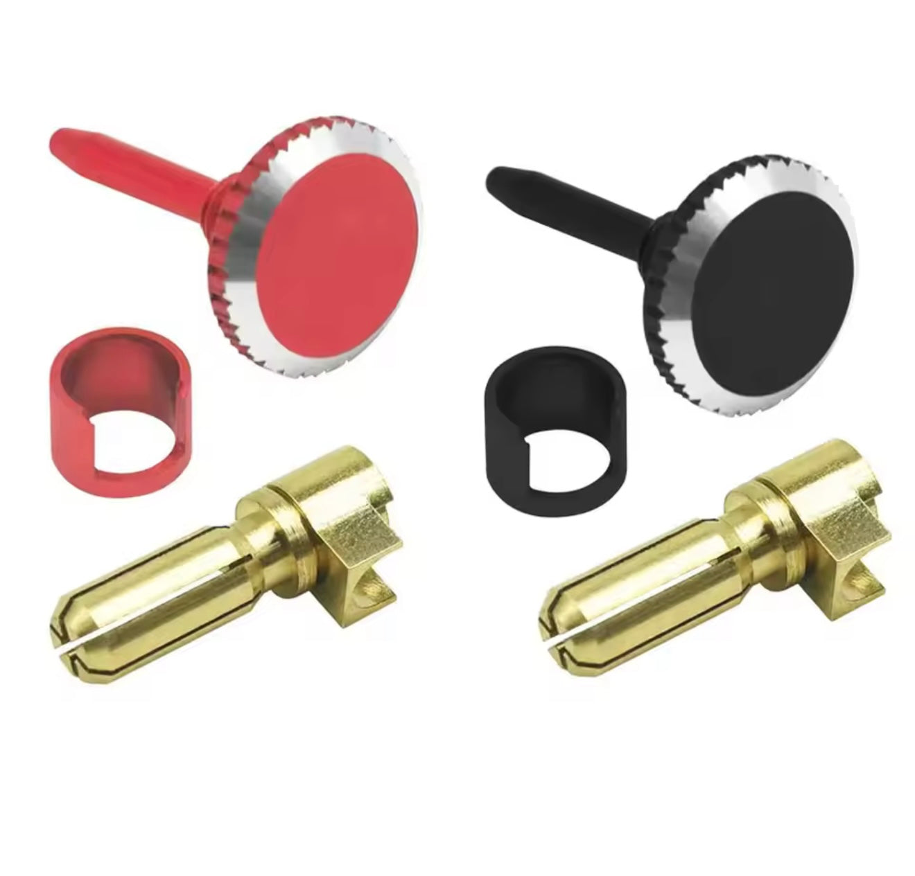Lockdown Heatsink Bullet Plug Grips with 4-5mm stepdown Bullets  (Black/Red) 5mm bullets .