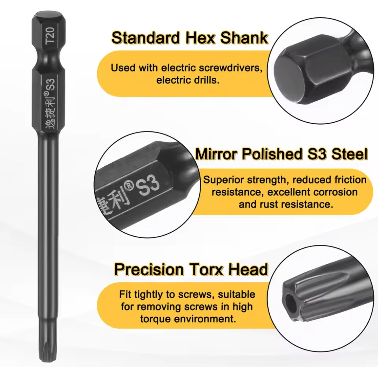 RPM T7 torx screw hex driver 75mm long