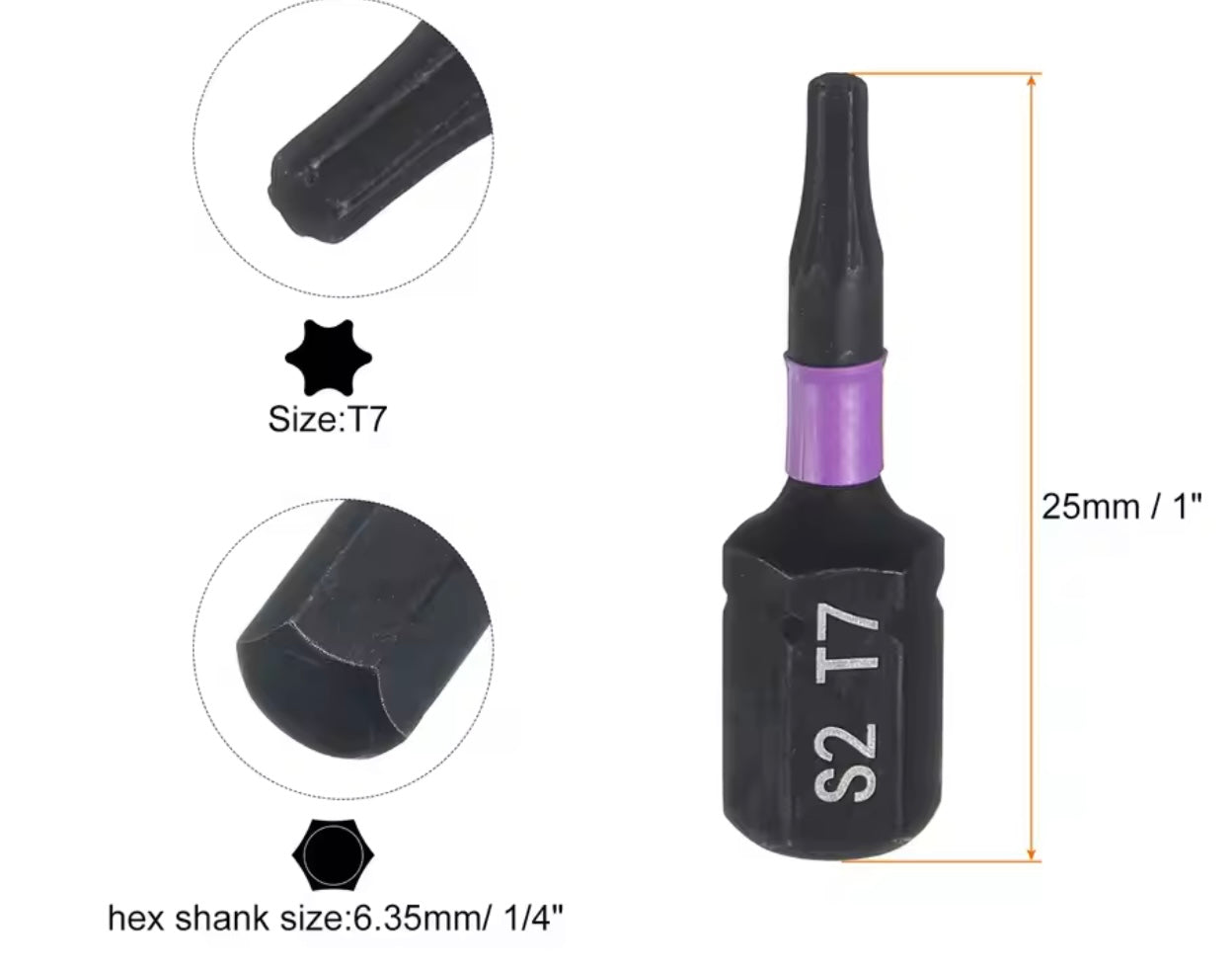 RPM T7 Torx hex bit 25mm high pk (2)