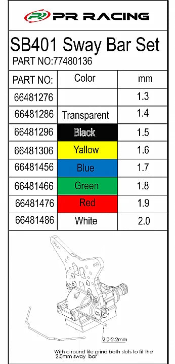 SB401 Sway Bar Set(1.3+1.4+1.5+1.6+1.7+1.8+1.9+2.0