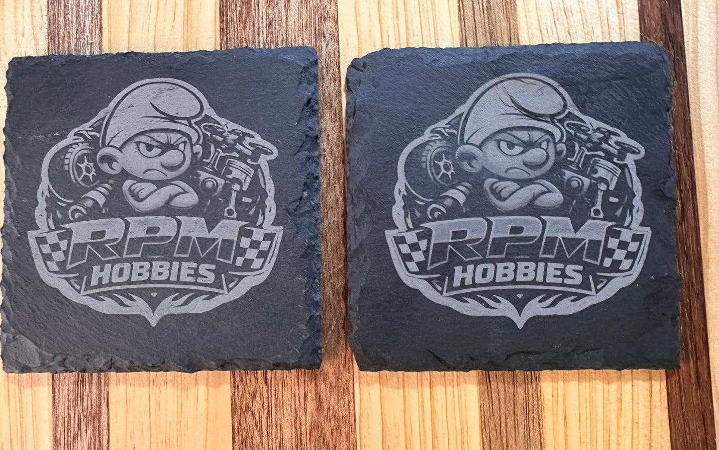 RPM slate drink coasters
