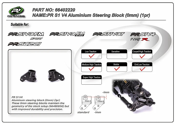PR S1 V4 Aluminium Steering Block (0 mm) (1pr)