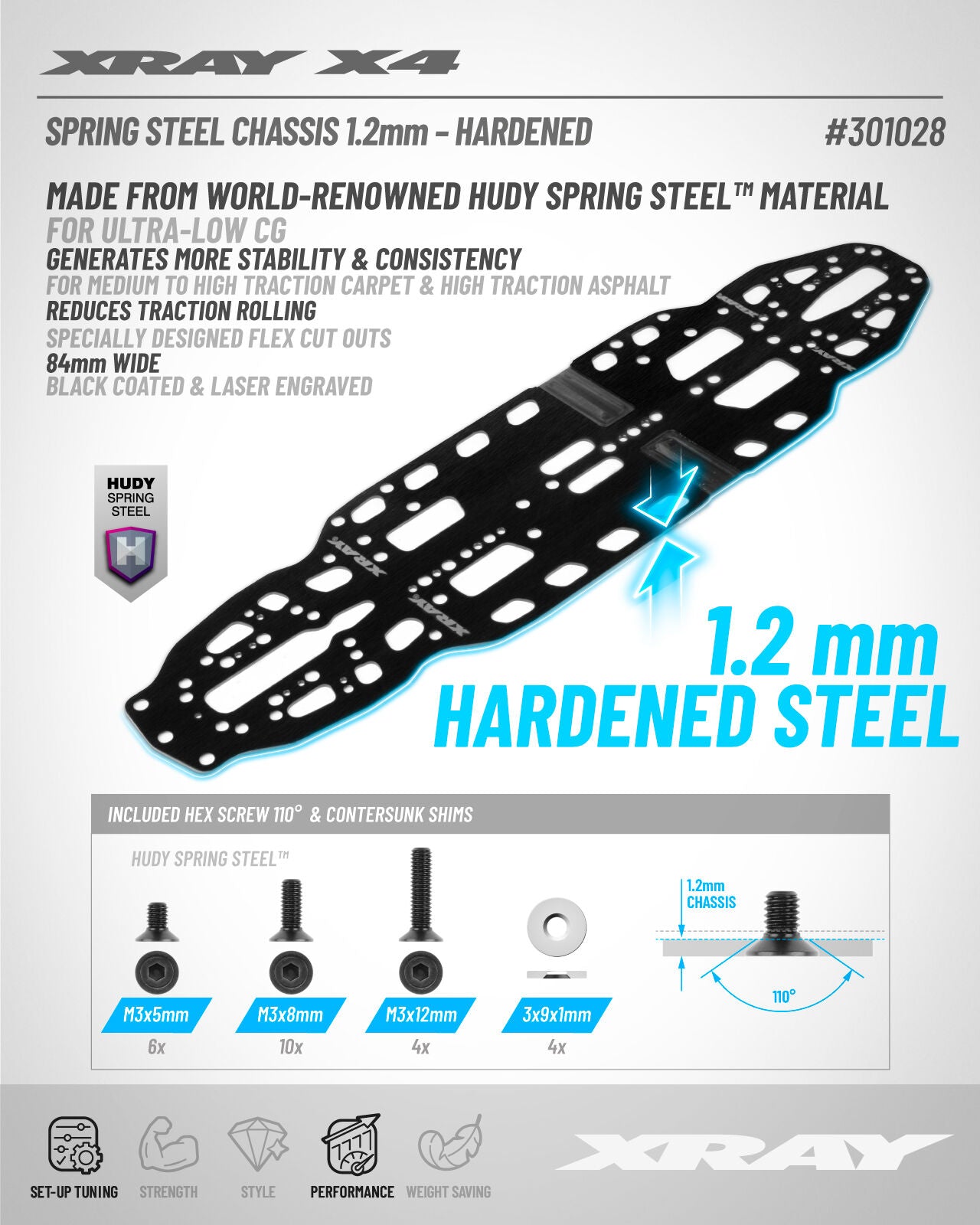 Xray X4'26 Spring Steel Chassis 1.2mm - Hardened